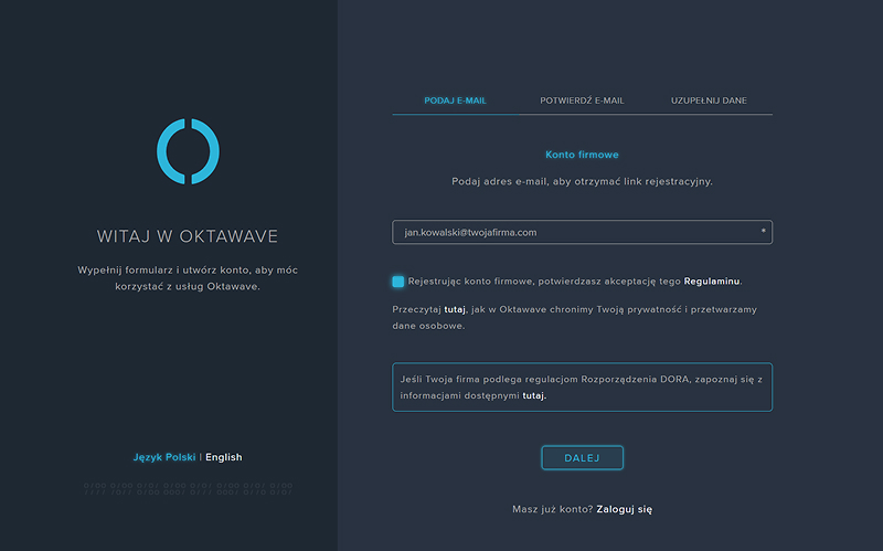 Załóż konto na platformie Oktawave