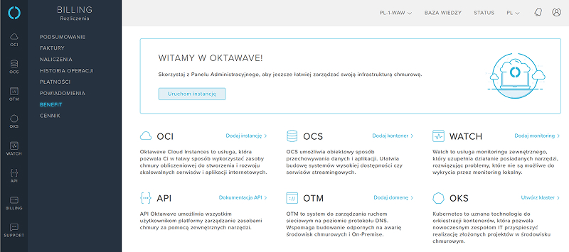 Widok panelu po zalogowaniu