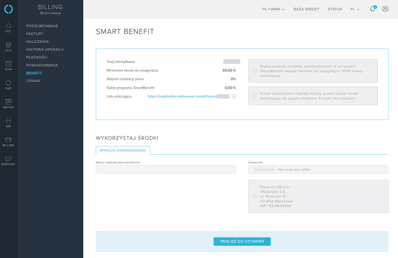 Widok panelu po zalogowaniu