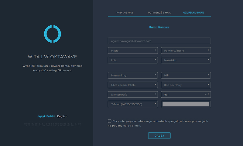 Widok panelu po zalogowaniu